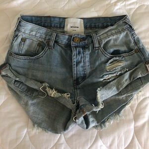 One Teaspoon Light Blue Distressed Denim Jean Shorts